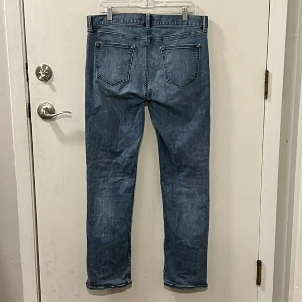 Banana Republic Mens Slim Fit Mid Rise Stretch Blue Jeans Distressed Sz 34 x 34
